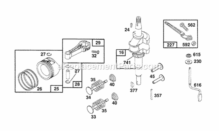 Crankshaft Piston Group Diagram and Parts List for 126782-0148-01  Briggs and Stratton Engine